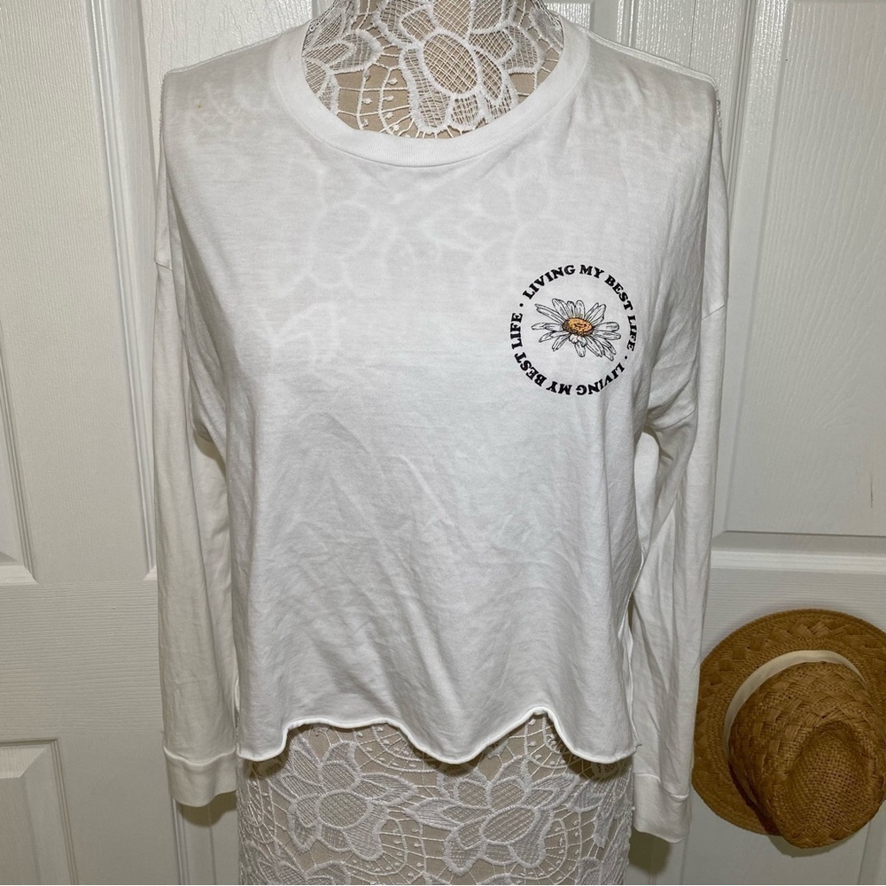 Zuni Sportswear Cotton White Daisy Raw-cut Long-sleeve Tee Living My Best Life M